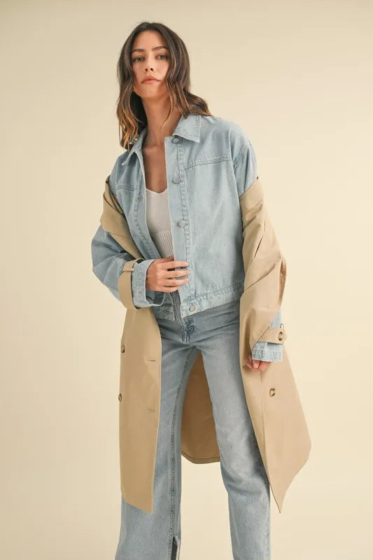 MABLE Layered Look Trench Coat With Denim Jacket Trendsi