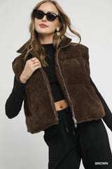 Umgee Sherpa-Lined Zip Vest with Drawstring Hem Trendsi