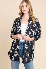 BOMBOM Animal Print Button Up Knit Jacket