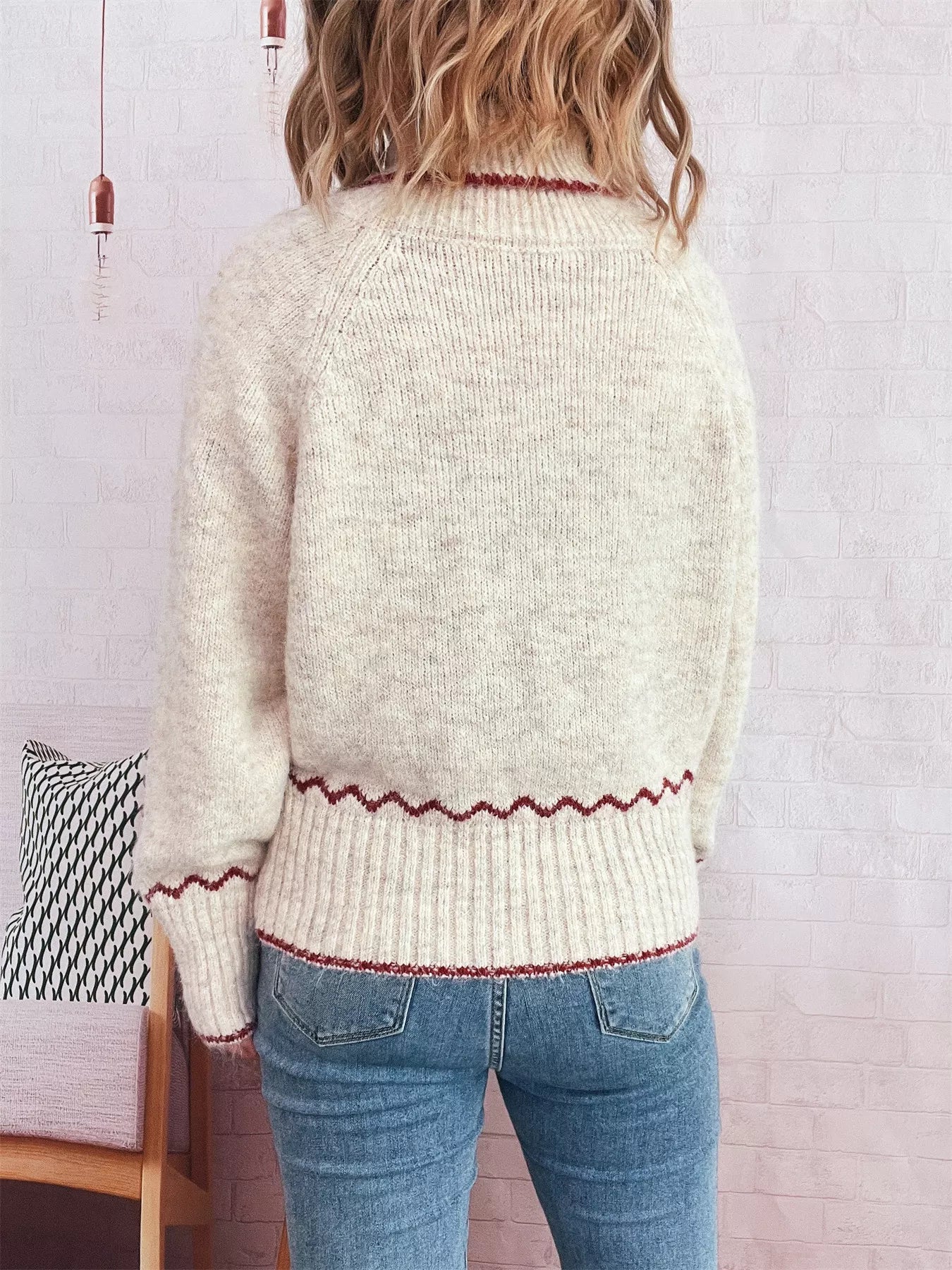Ribbed Contrast Trim Long Sleeve Sweater OutfitFlow