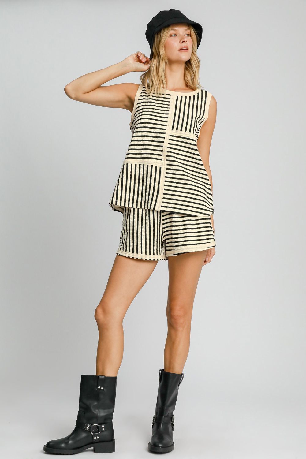 Outfit Flow - Umgee Round Neck Texture Striped Tank