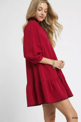 Umgee French Terry Ruffle Hem Dress with Plaid Trim OutfitFlow