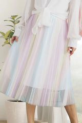 ADORA Unicorn Pleated Mesh Flare Midi Skirt OutfitFlow