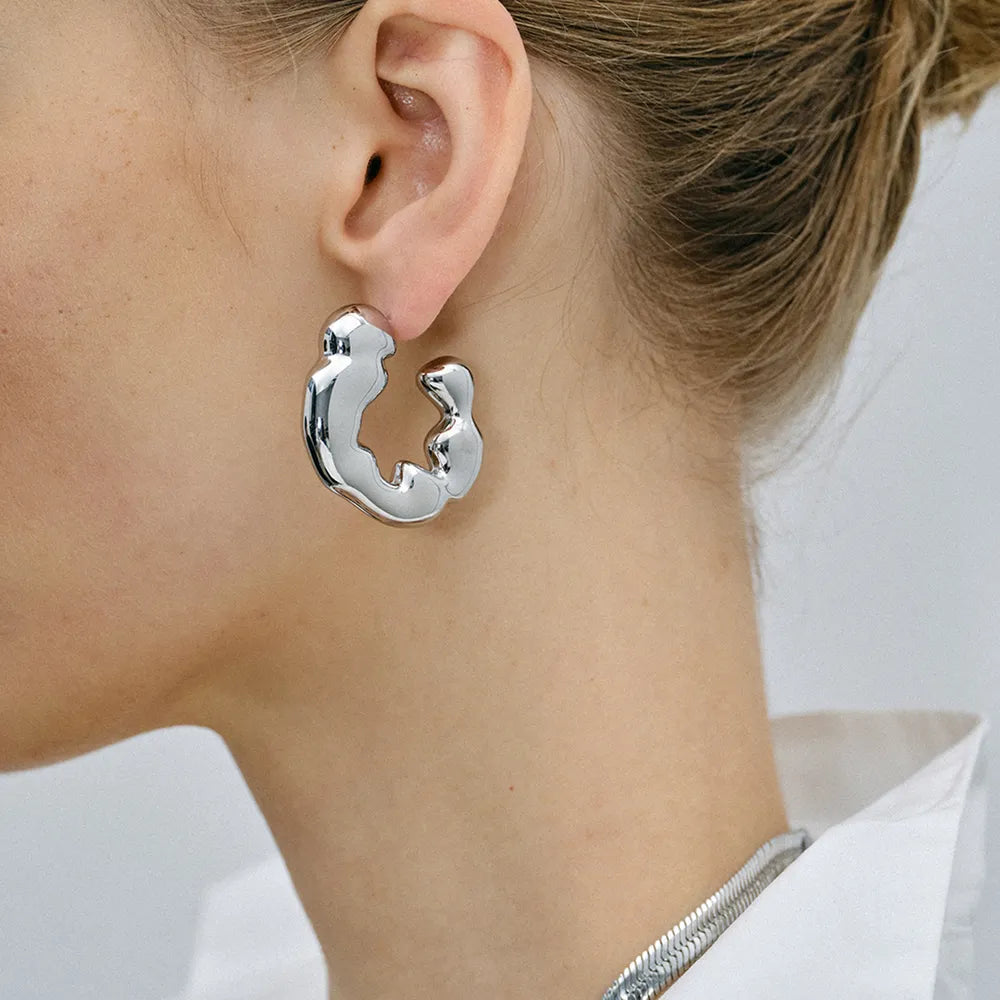 Stainless Steel C-Hoop Earrings Silver One Size OutfitFlow