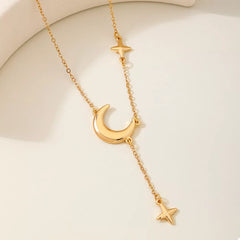 18K Gold-Plated Moon and Star Gold Chain Necklace OutfitFlow