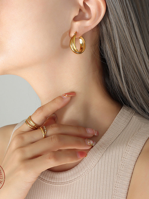18K Gold-Plated Titanium Steel Huggie Earrings OutfitFlow