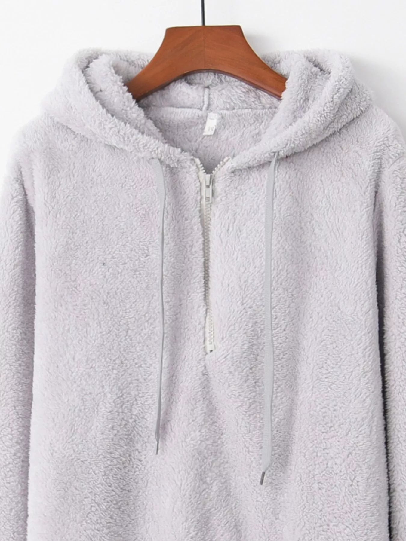 Full Size Half Zip Drawstring Fleece Hoodie Plus Size OutfitFlow