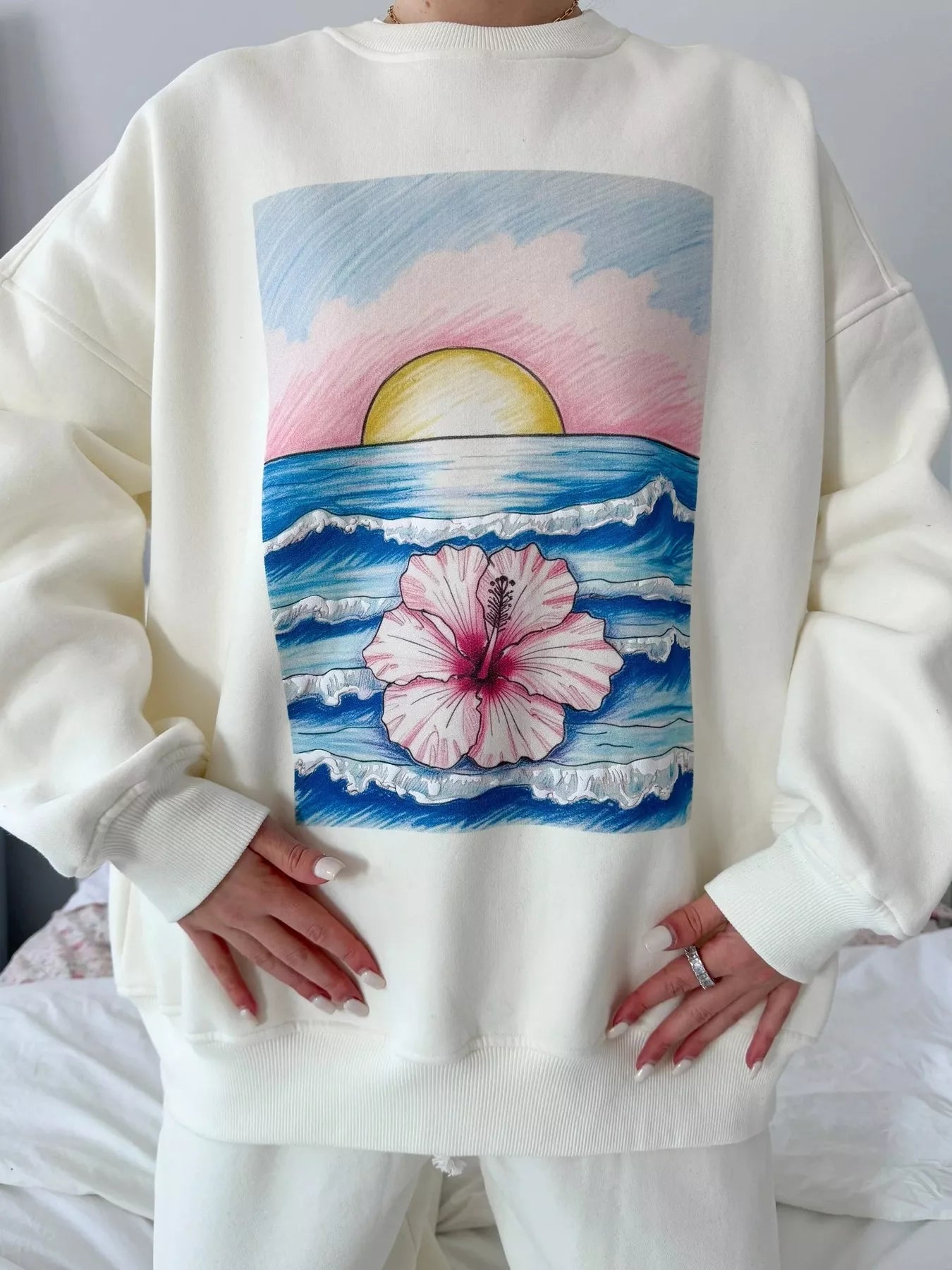 Graphic Round Neck Drop Shoulder Sweatshirt OutfitFlow