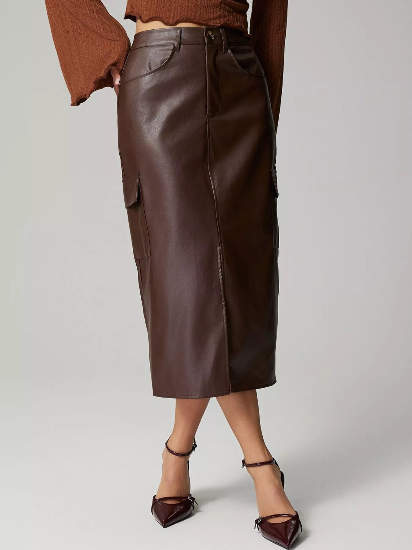 Slit Leather Cargo Skirt OutfitFlow
