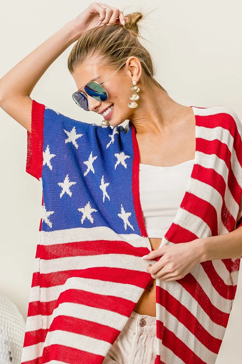 BiBi American Flag Low Gauge Knit Cardigan OutfitFlow