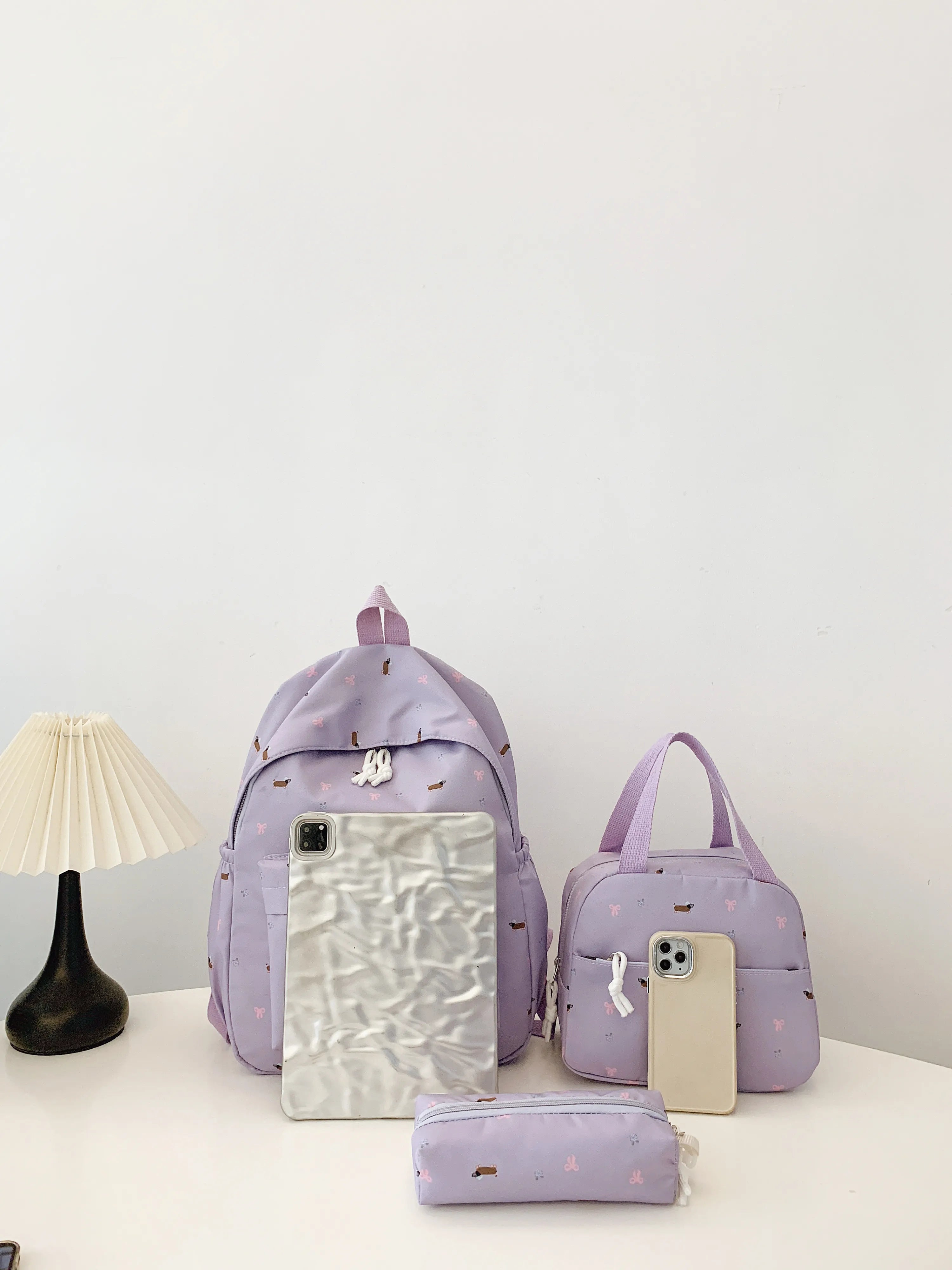 3-Piece Daisy Print Canvas Bag Set Purple onesize OutfitFlow