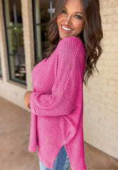 Outfit Flow - Side Slit V-Neck Long Sleeve Top