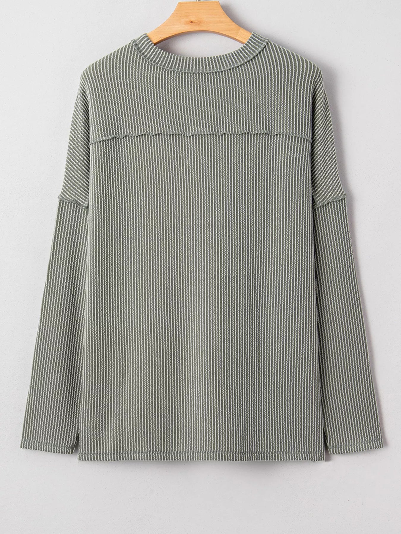 Twist Ribbed Exposed Seam Detail Long Sleeve Loose Top OutfitFlow