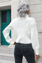 Turtleneck Dropped Shoulder Sweater Trendsi