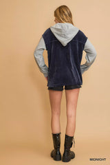 Umgee Contrast Hooded Chenille Jacket OutfitFlow