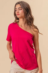 BiBi Cotton Span Knit One Shoulder Top OutfitFlow