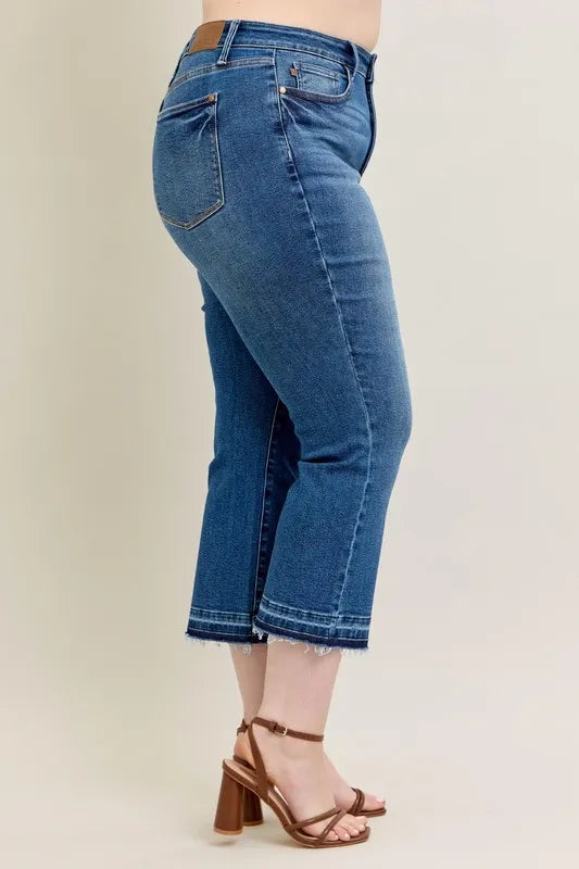 Judy Blue Full Size Hw Vintage Wash Release Hem Kick Flare Jeans Plus Size OutfitFlow