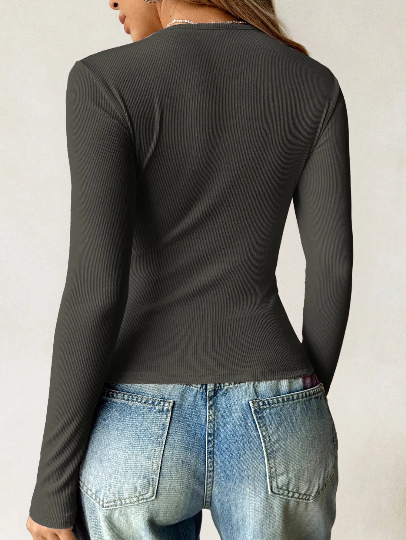 Ribbed Knit Long Sleeve T-Shirt OutfitFlow