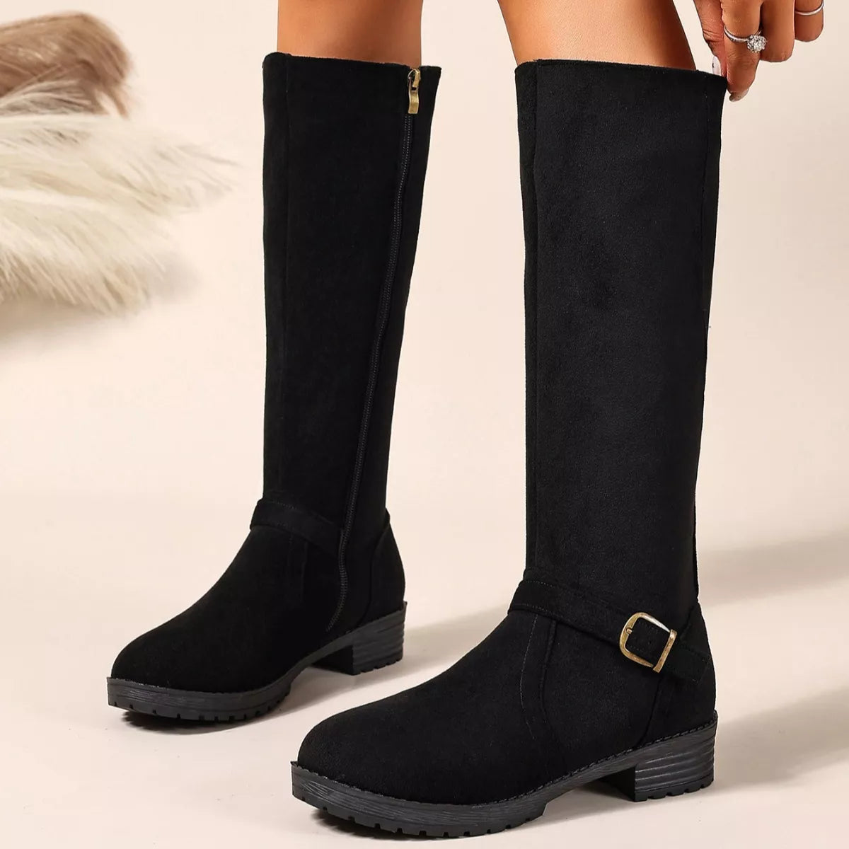 Round Toe Block Heels Boots Trendsi