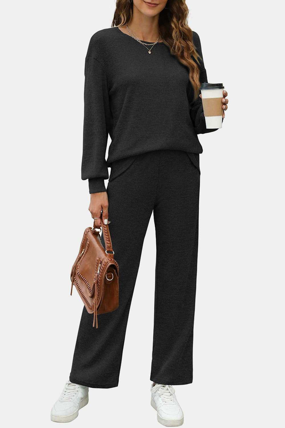 Outfit Flow - Round Neck Long Sleeve Top and Pants Set