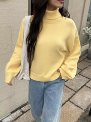 Turtleneck Long Sleeve Sweater Light Yellow OutfitFlow