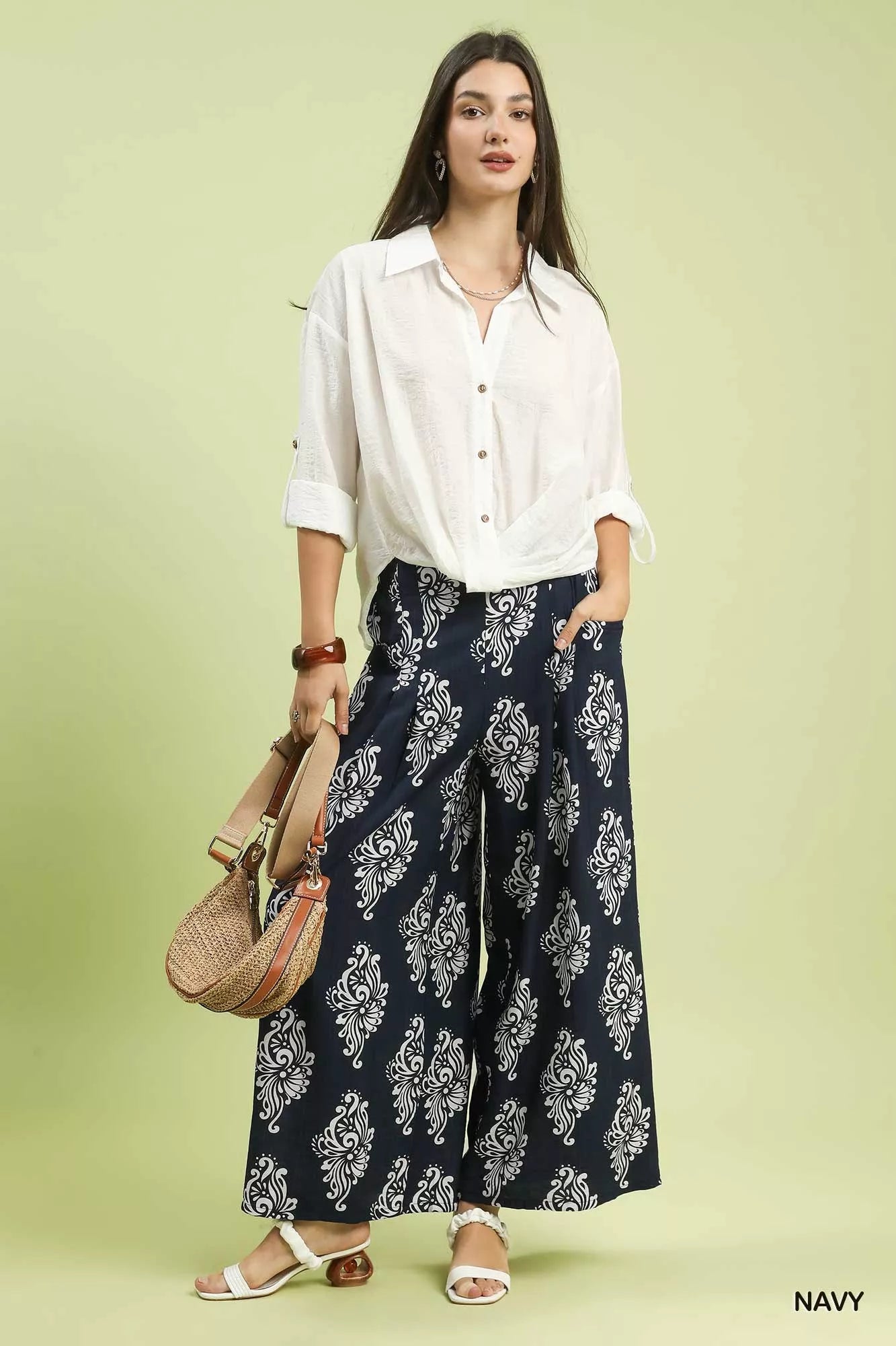 Umgee Abstract Print Wide Leg Pants OutfitFlow
