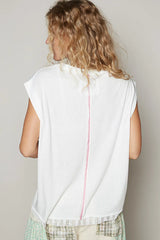 POL Star Patch Studded Sleeveless T-Shirt with Lace Hem OutfitFlow