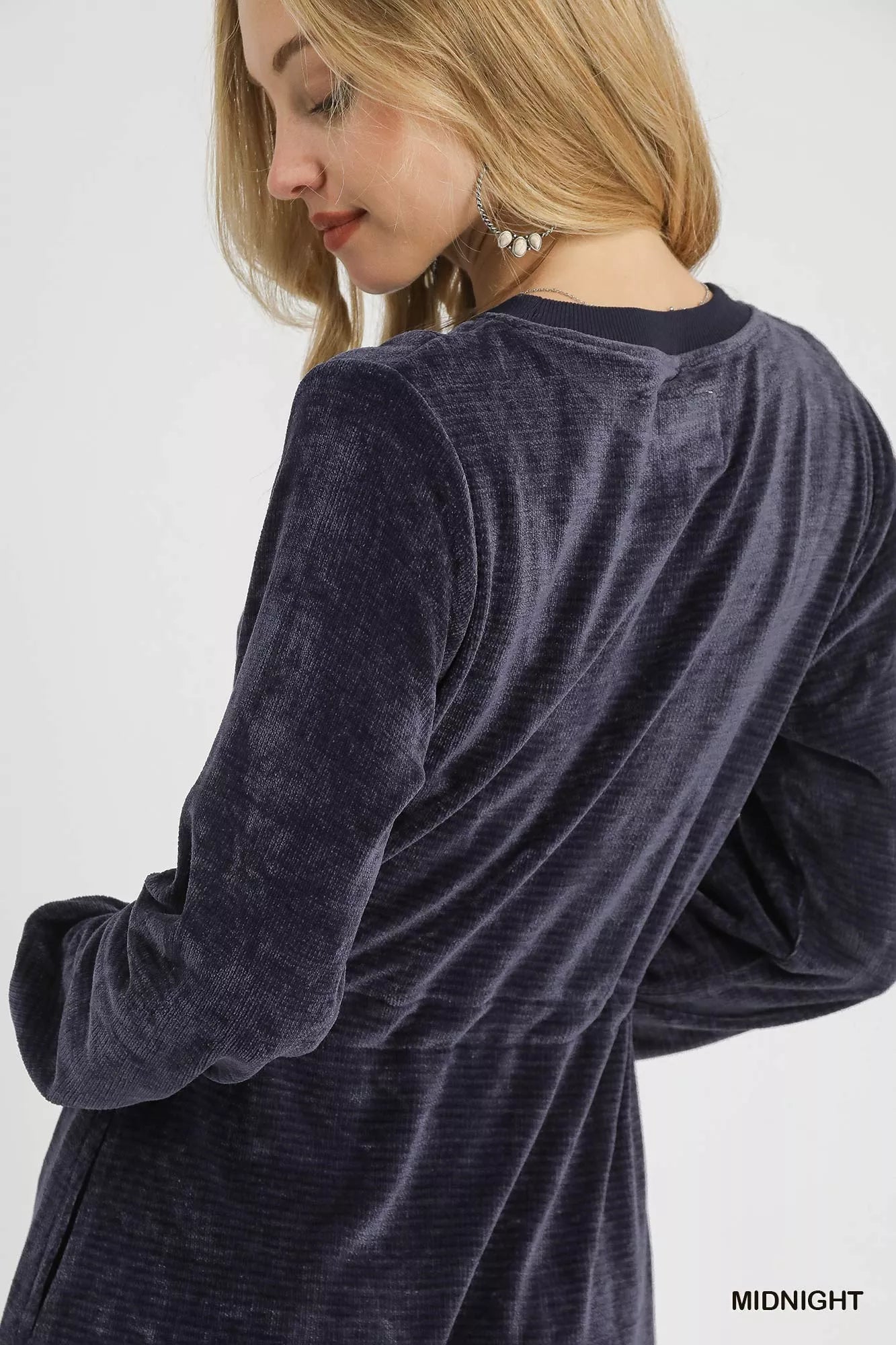 Umgee Velour Drawstring Mini Dress with Long Sleeves OutfitFlow