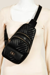 Fame Faux Leather Cushioned Sling Bag BK One Size OutfitFlow