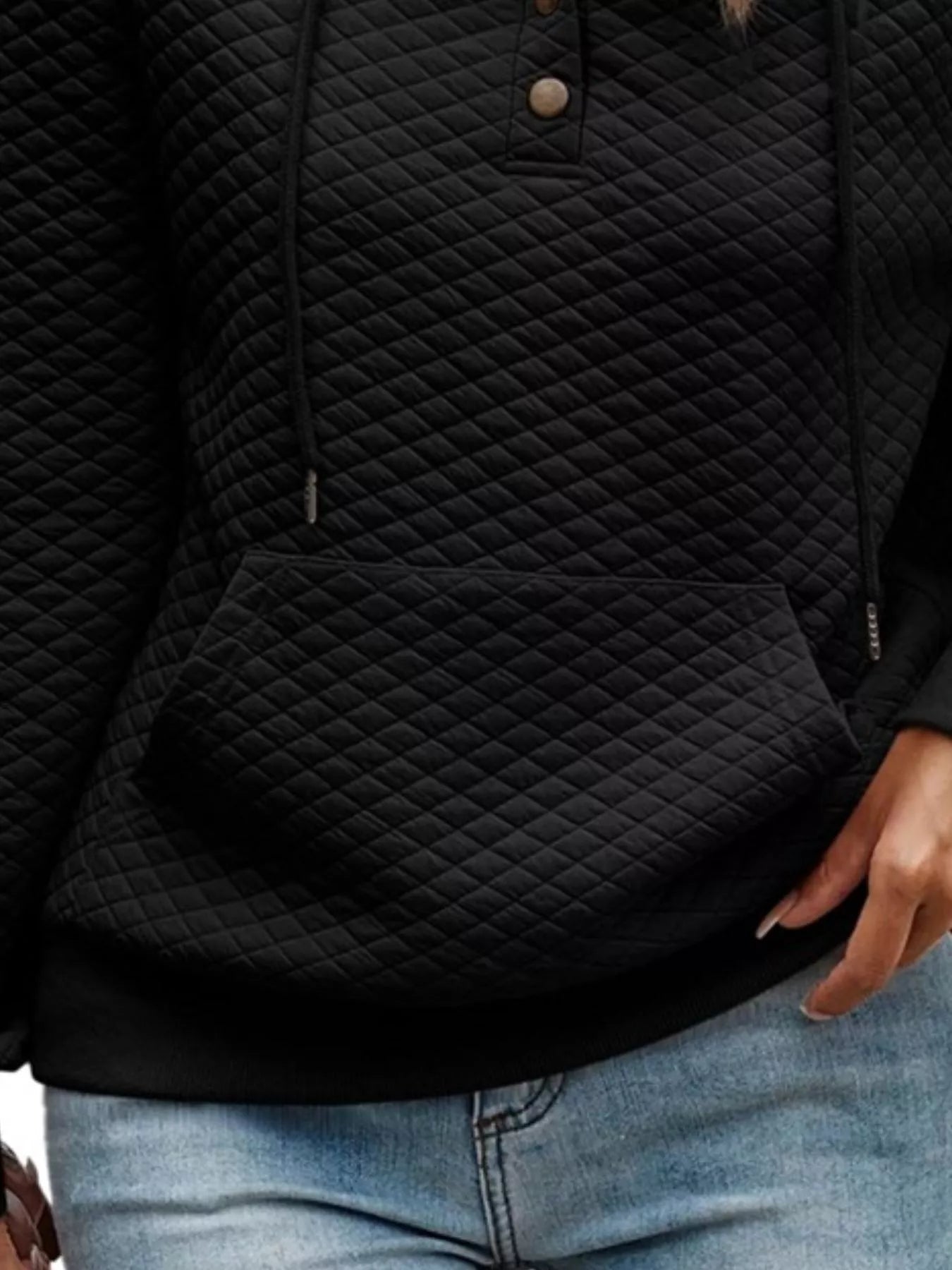 Drawstring Textured Dropped Shoulder Hoodie OutfitFlow