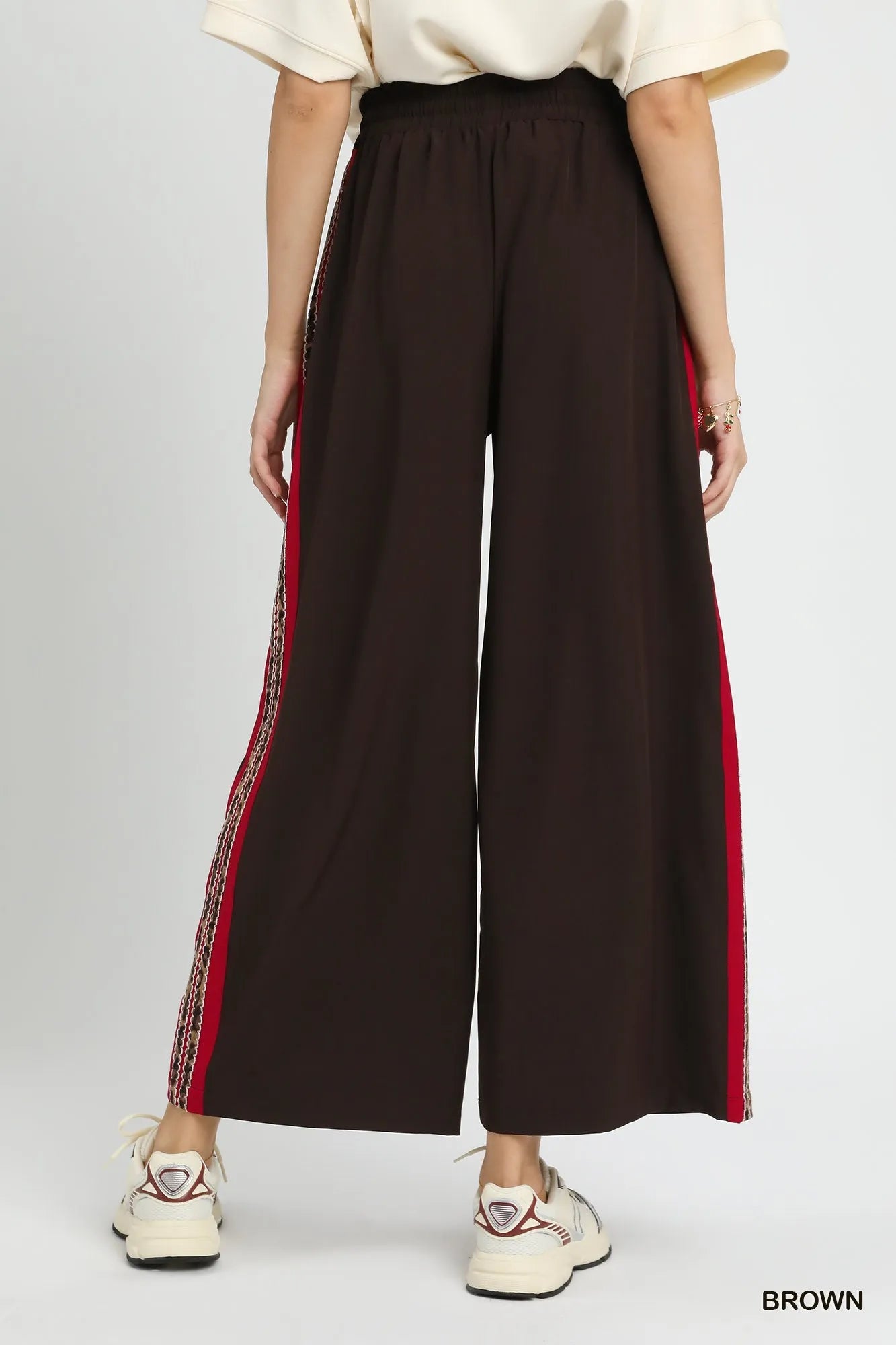 Umgee Wide Leg Pants with Contrast Side Trim OutfitFlow