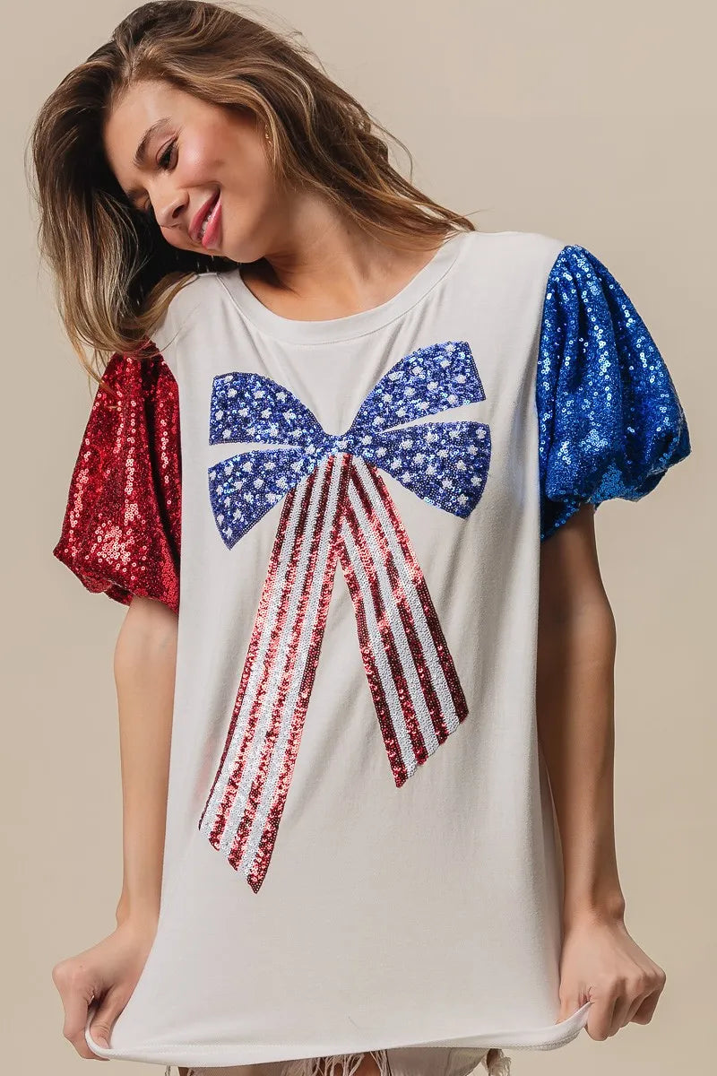 BiBi Sequin American Flag Bow Top OutfitFlow
