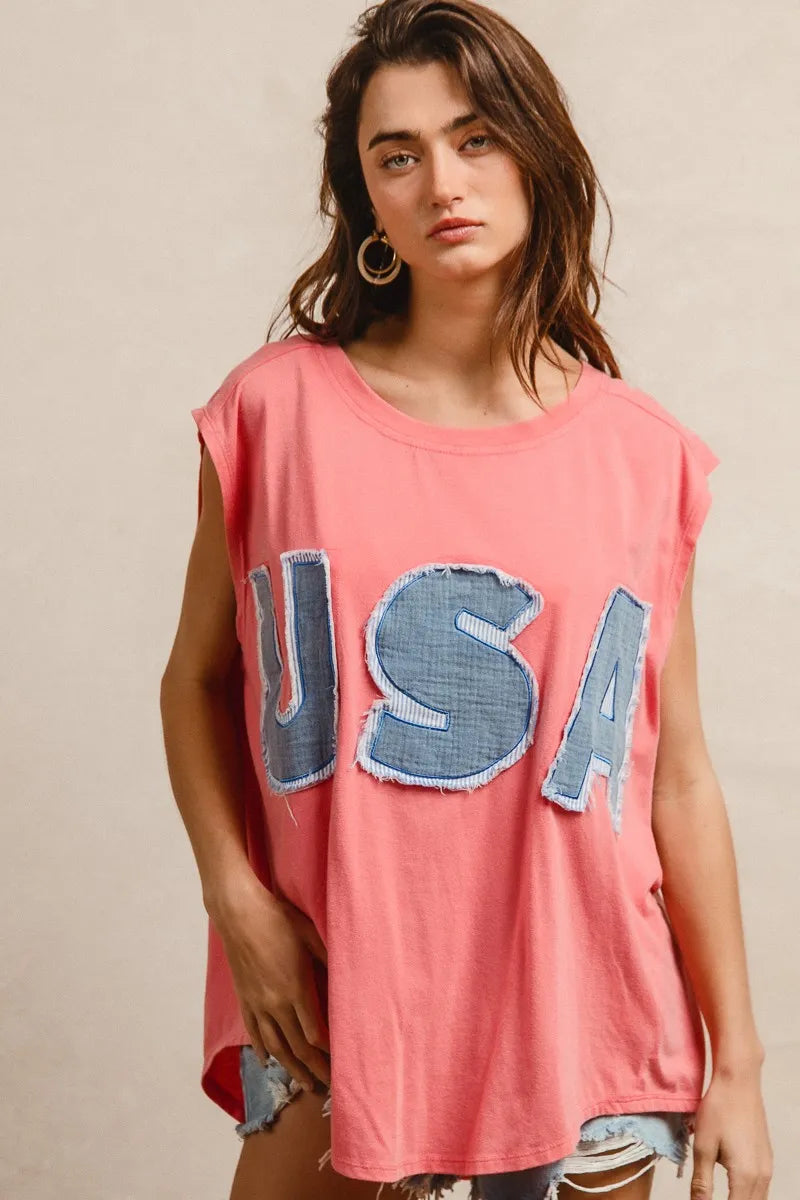 BiBi Washed Jersey With Usa Patched Raw Cut Edge Detail OutfitFlow
