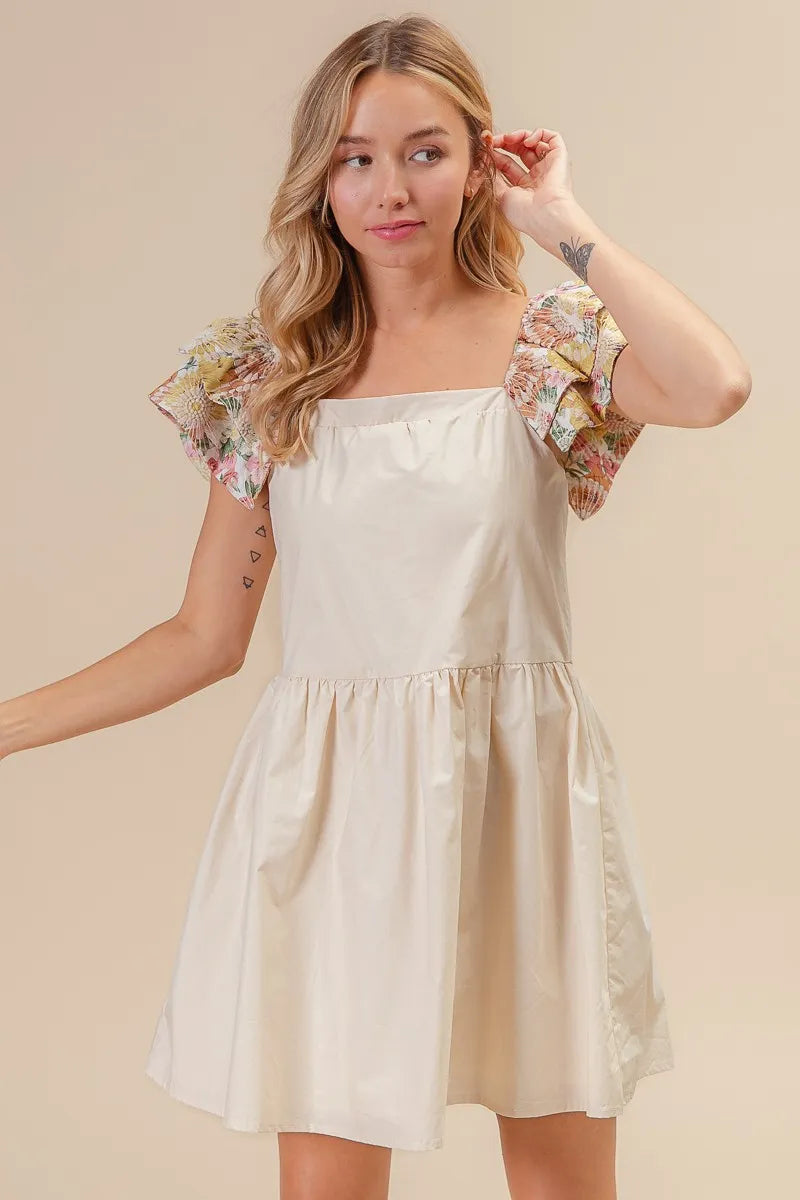 BiBi Flower Embroidered Floral Print Sleeve Dress OutfitFlow