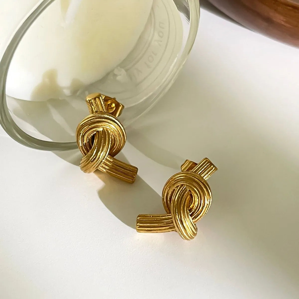 18K Gold-Plated Twisted Knot Stud Earrings OutfitFlow