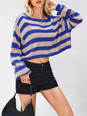 Striped Dropped Shoulder Sweater Blue OutfitFlow