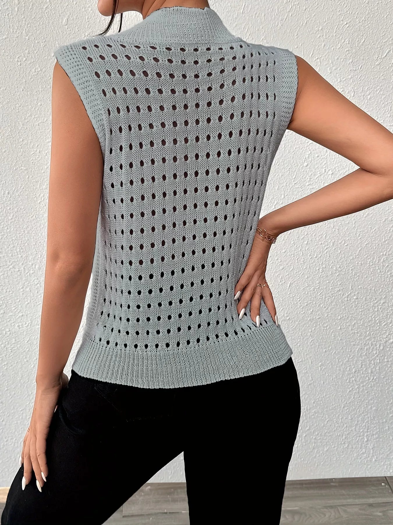 Hollow Out Round Neck Knit Tank OutfitFlow