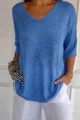 Outfit Flow - V-Neck Three-Quarter Sleeve Knit Top