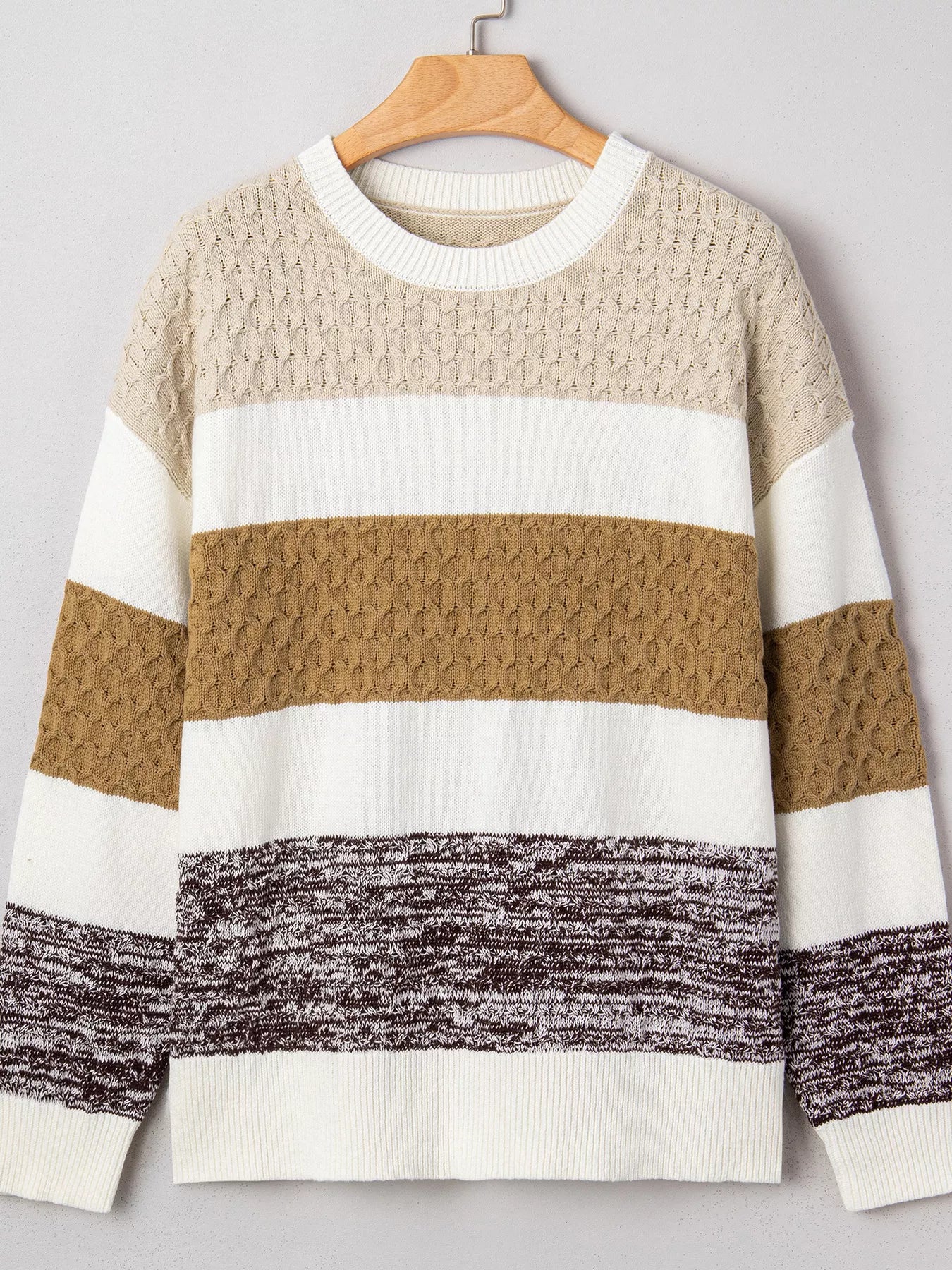 Mixed Texture Knit Striped Color Block Loose Sweater OutfitFlow