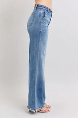 Judy Blue Full Size Raw Hem Wide Leg Jeans Plus Size OutfitFlow