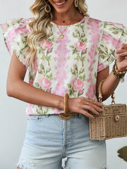 Floral Print Ruffled Sleeve Blouse OutfitFlow