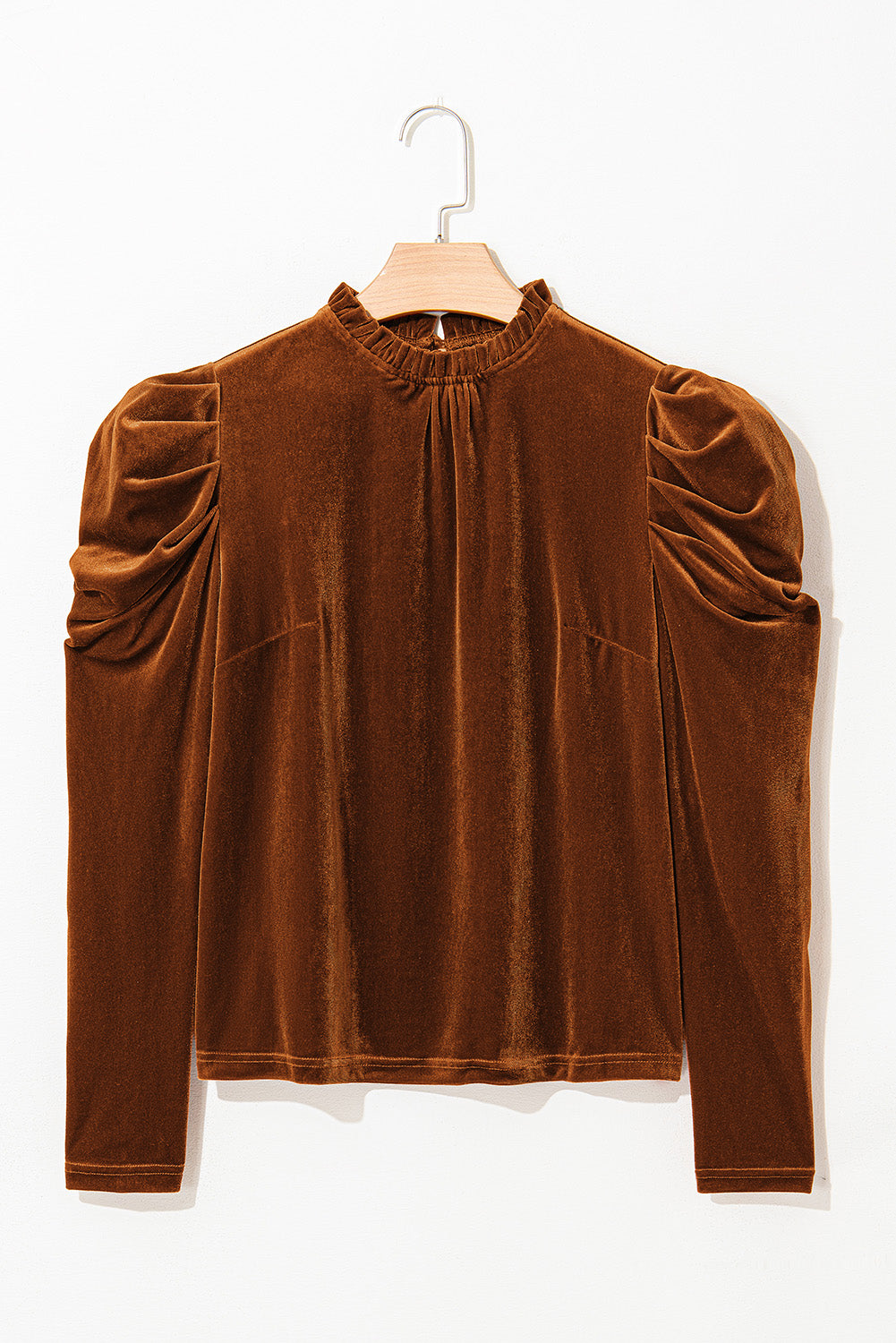 Frill Mock Neck Puff Sleeve Blouse OutfitFlow