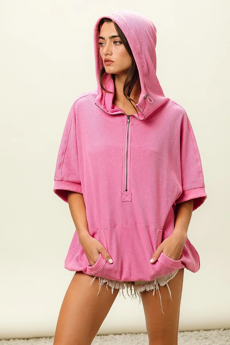 BiBi Vintage Washed Waffle Thermal Hoodie OutfitFlow