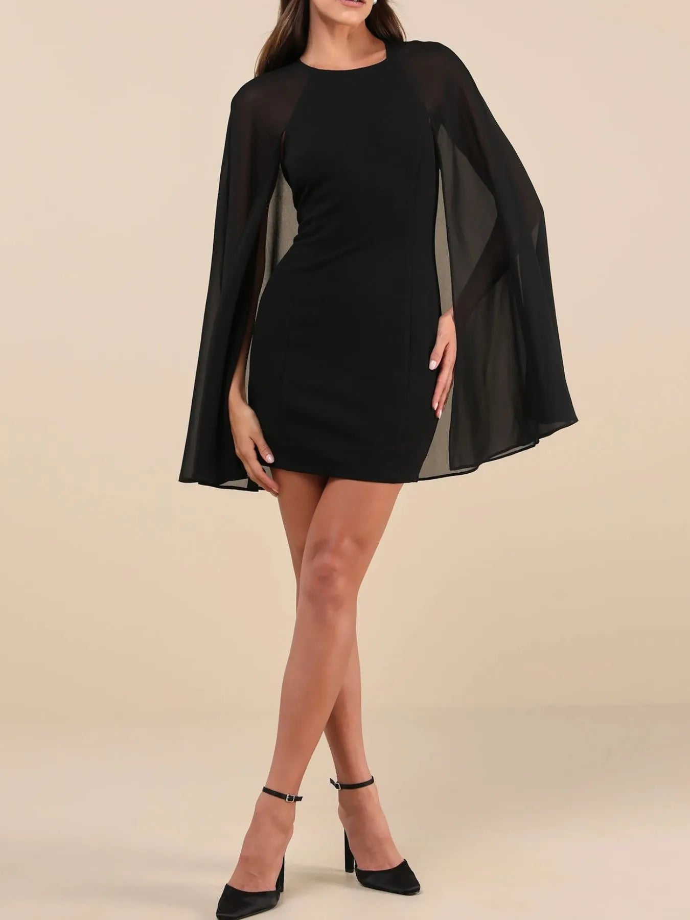Mesh Cape Sleeve Mini Dress OutfitFlow