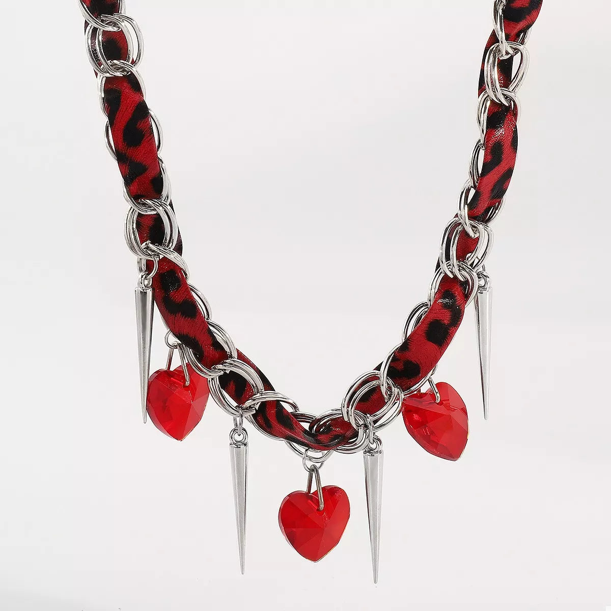 Heart Charm Choker Necklace with Metal Spikes OutfitFlow