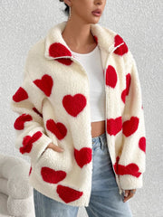 Outfit Flow - Heart Zip Up Drop Shoulder Furry Jacket