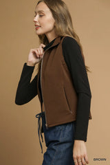 Umgee Zip-Front Fitted Vest with Pockets Trendsi