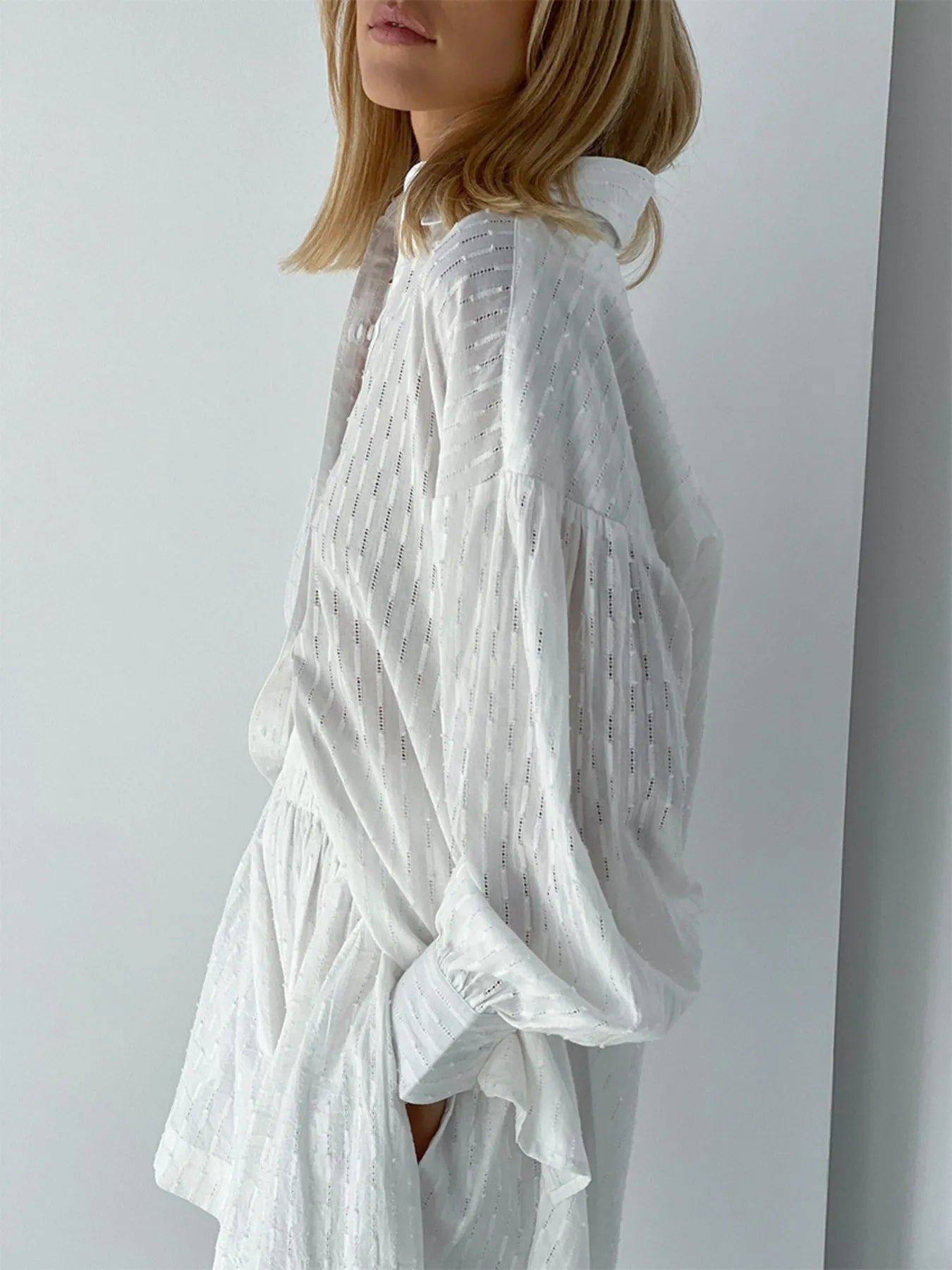 Textured Button-Up Shirt and Shorts Set OutfitFlow
