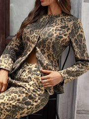 Leopard Button Up Long Sleeve Denim Shirt OutfitFlow