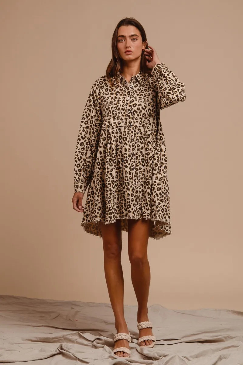 BiBi Washed Denim Button Down Dress with Side Pocket OutfitFlow